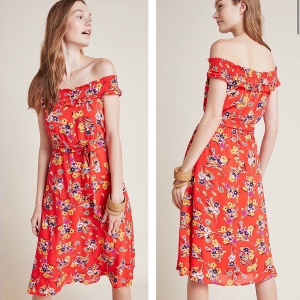 Anthropology 42 of 52 Conversations Off the Shoulder floral dress Size 14